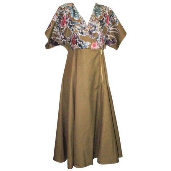 NWT Hemant & Nandita Swing Dress women's 2 textured floral midi kaftan - Picture 1 of 6